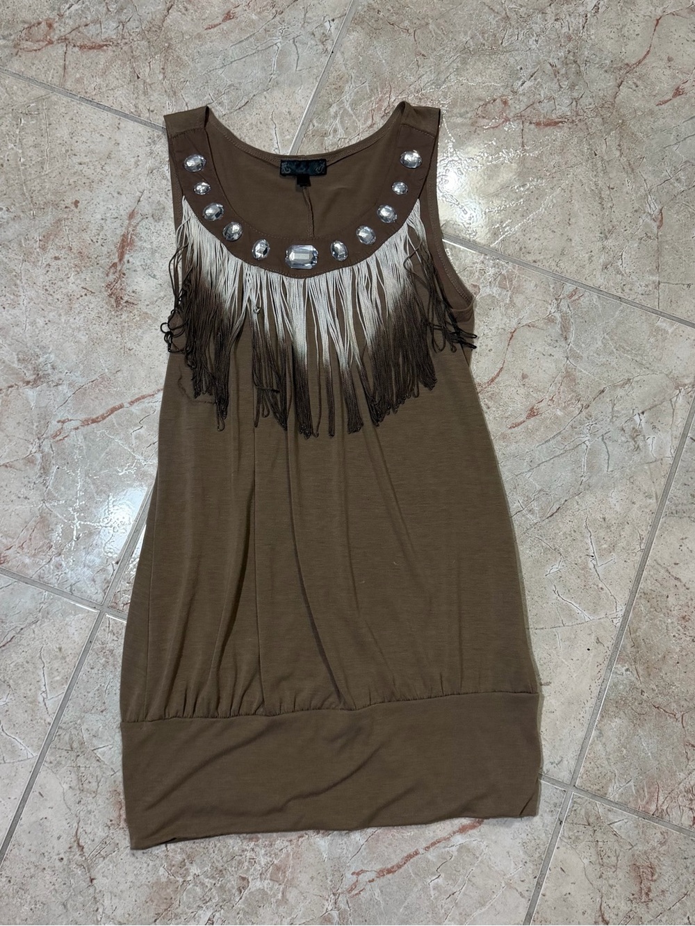 Brown Rhinestone Fringe Mini Dress / Tunic - Picture 3 of 8